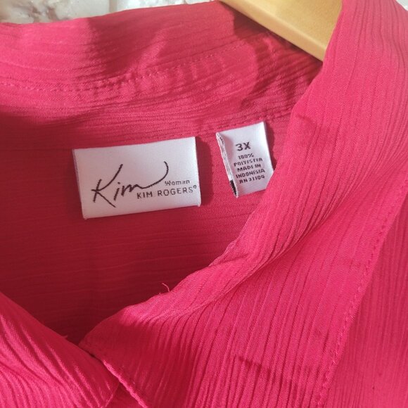 Kim Rogers Women Top 3X Plus Roll Tab Sleeve Red Pockets Lightweight RED16E - Picture 8 of 9